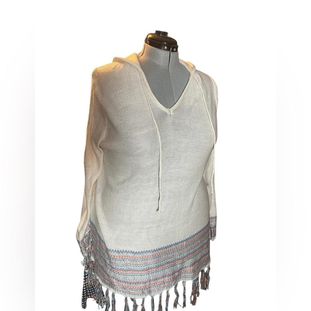 Cato woman plus boho Ivory vacation cruise fringe cover up Sweater top ‎ 22/24
